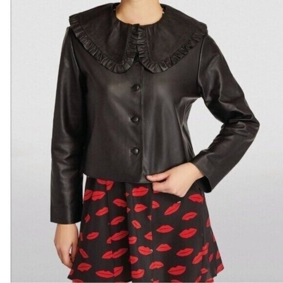 RIXO Jacket Size Medium Black Debbie Leather Read* Grunge Ruffle Bib Goth - Picture 11 of 13